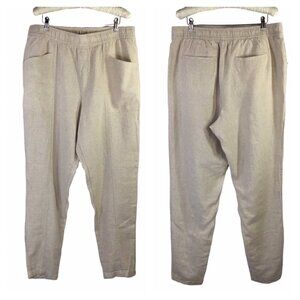 Linen Blend Pants Beige Tall Women's L Elastic Waist Old Navy Drawstring Pockets